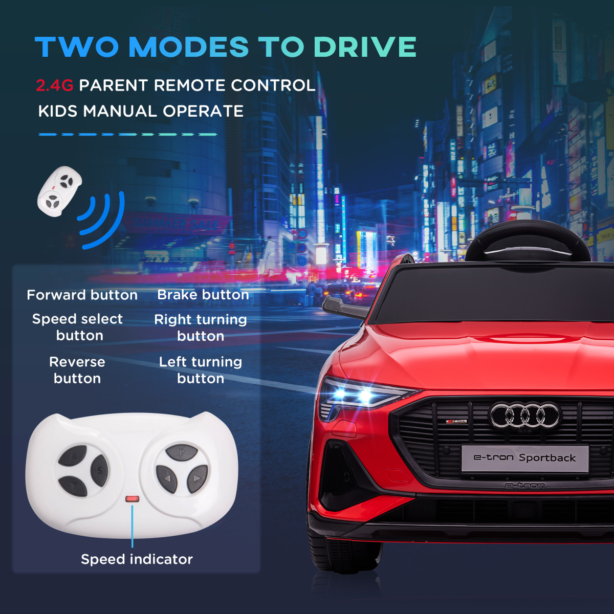 HOMCOM Licensed Audi E-tron 12V Kids Electric Ride-On Car with Remote Control, LED Lights, Seatbelt