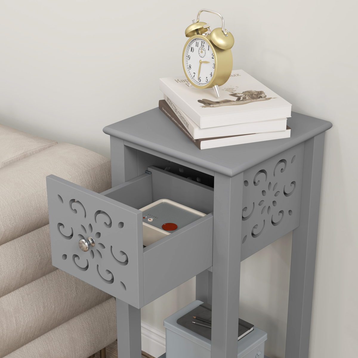 HOMCOM Set of 2 Grey MDF Floral Design Storage Units