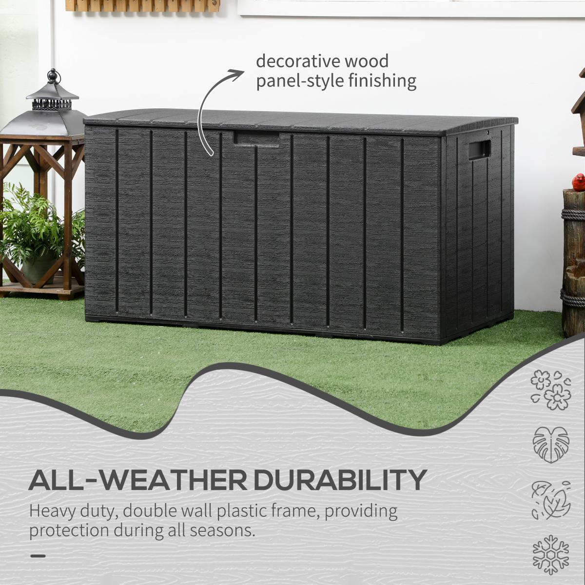 Outsunny 366L Rolling Weather-Resistant Outdoor Garden Storage Box, Black