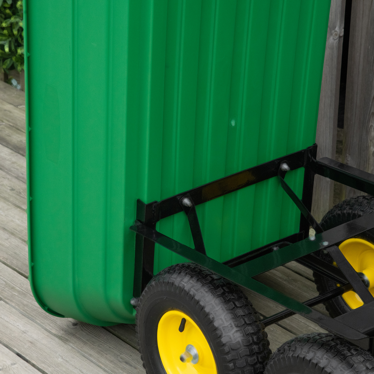 Outsunny 125L Heavy Duty 4-Wheel Garden Cart Trolley Wheelbarrow Green