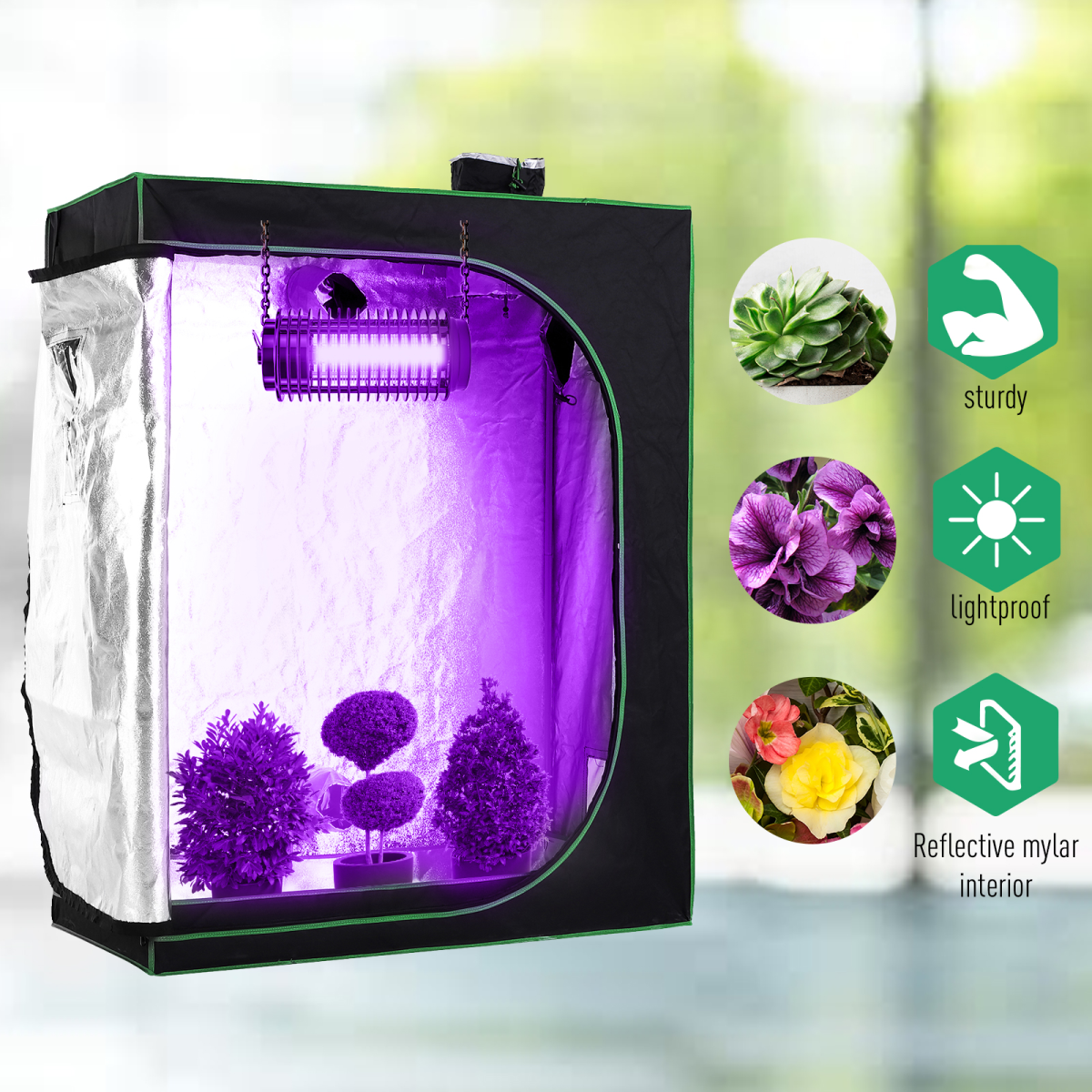 Outsunny Hydroponic Grow Tent, Reflective Mylar Lining, 600D Oxford Fabric, Reinforced Steel Frame, 120 x 60 x 150 cm Silver