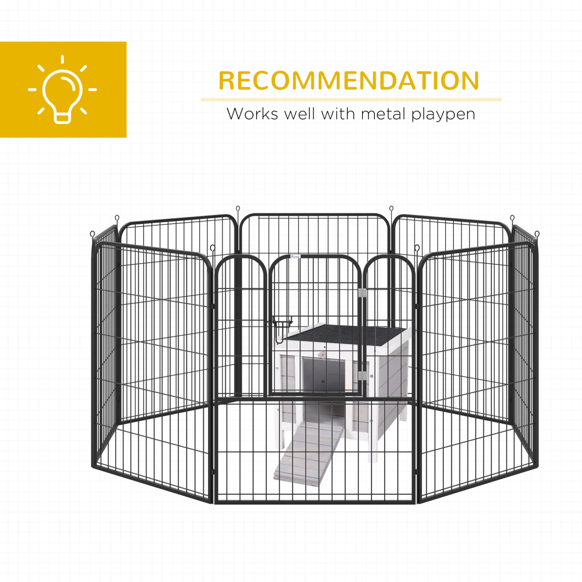 Wooden Rabbit Hutch Outdoor Pet Habitat with Openable Asphalt Roof, Elevated Floor and Ramp Door