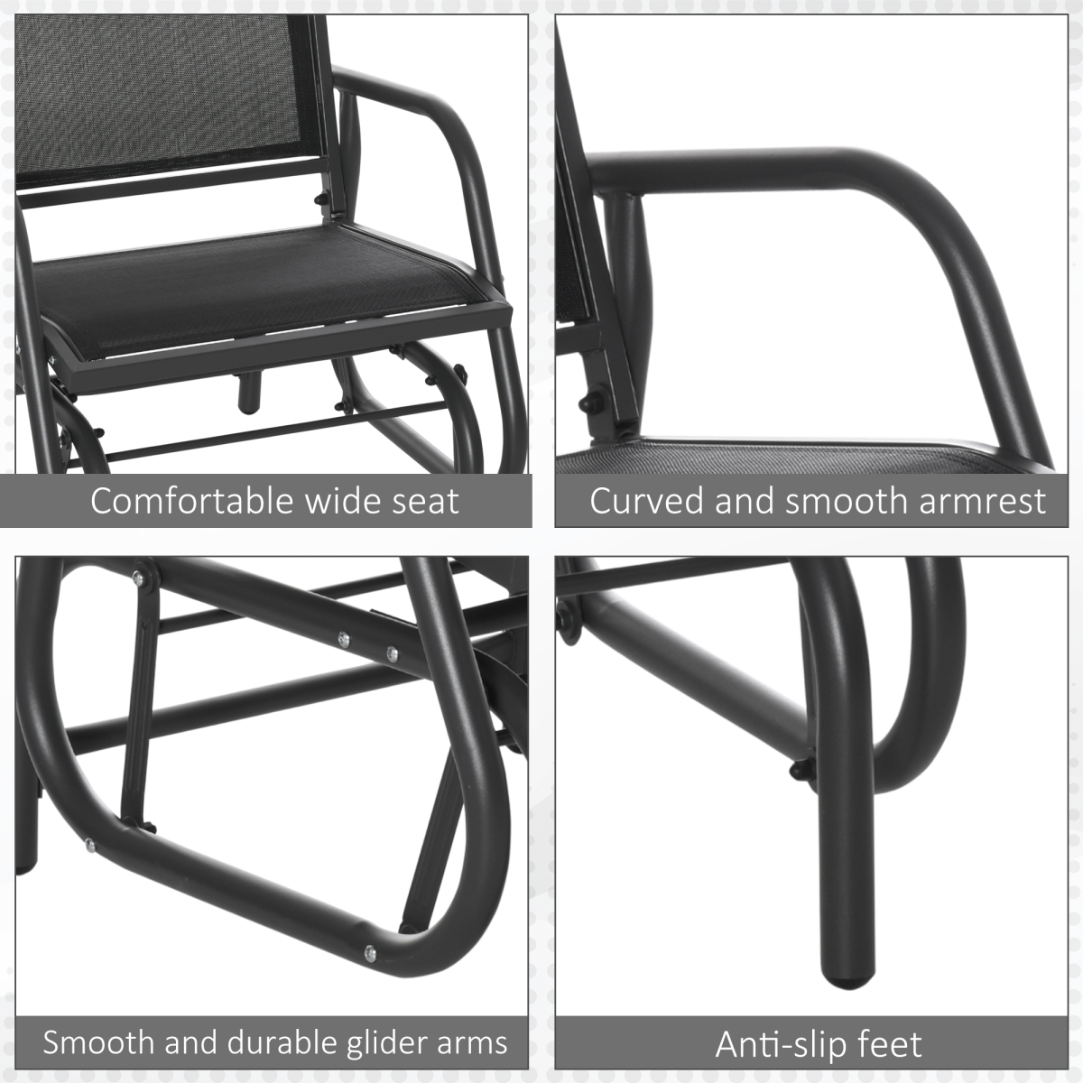 Outdoor Gliding Chair with Mesh Seat, Curved Back & Steel Frame