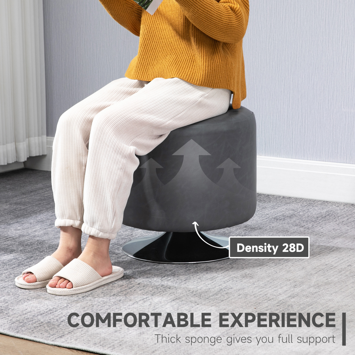 HOMCOM Grey 360 Swivel Footstool Ottoman with Thick Padding and Steel Base
