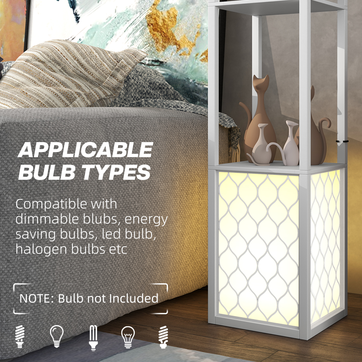 HOMCOM Modern 2-Light Floor Lamp with Shelves, White
