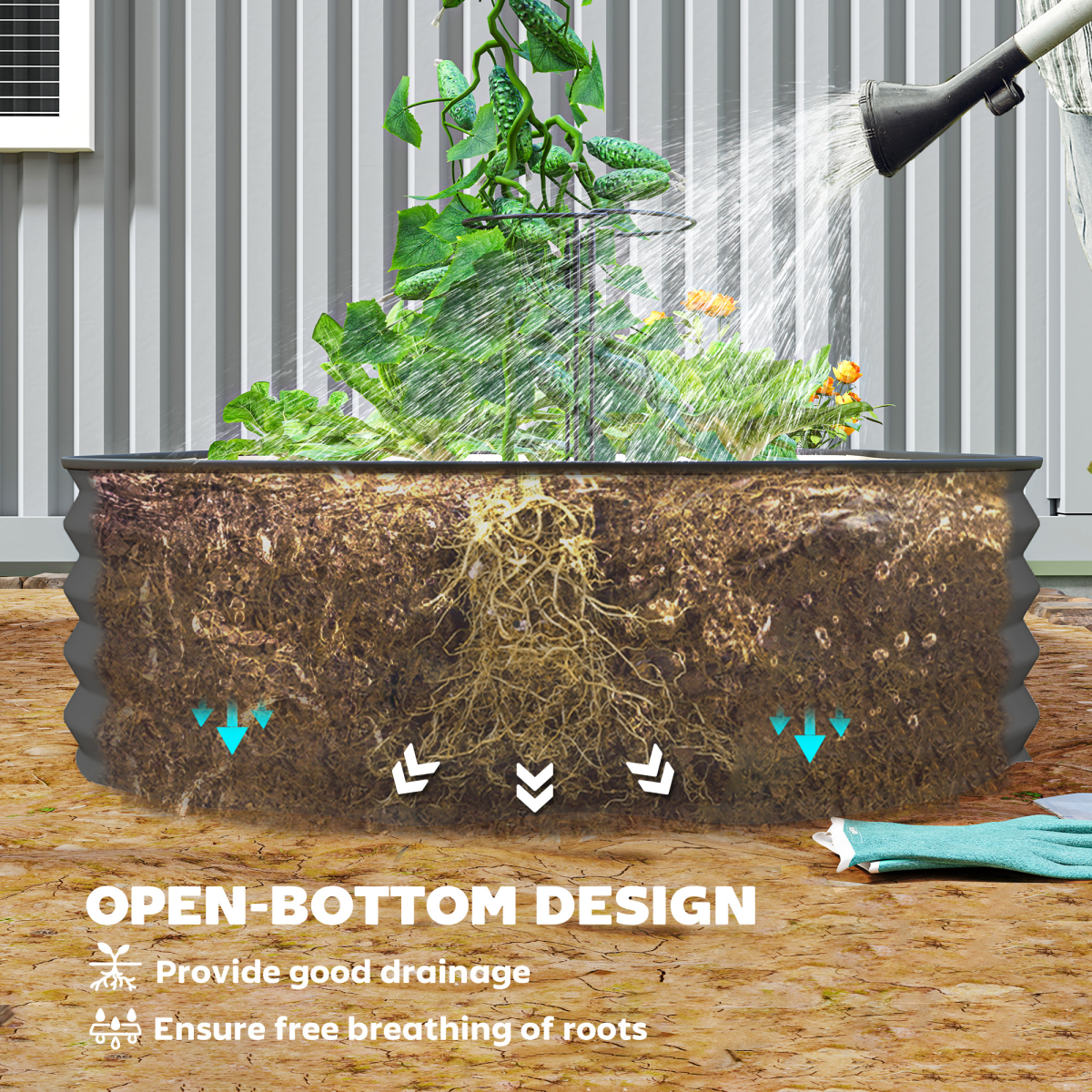 Outsunny Set of 2 Galvanised Steel Raised Garden Beds, Dark Grey
