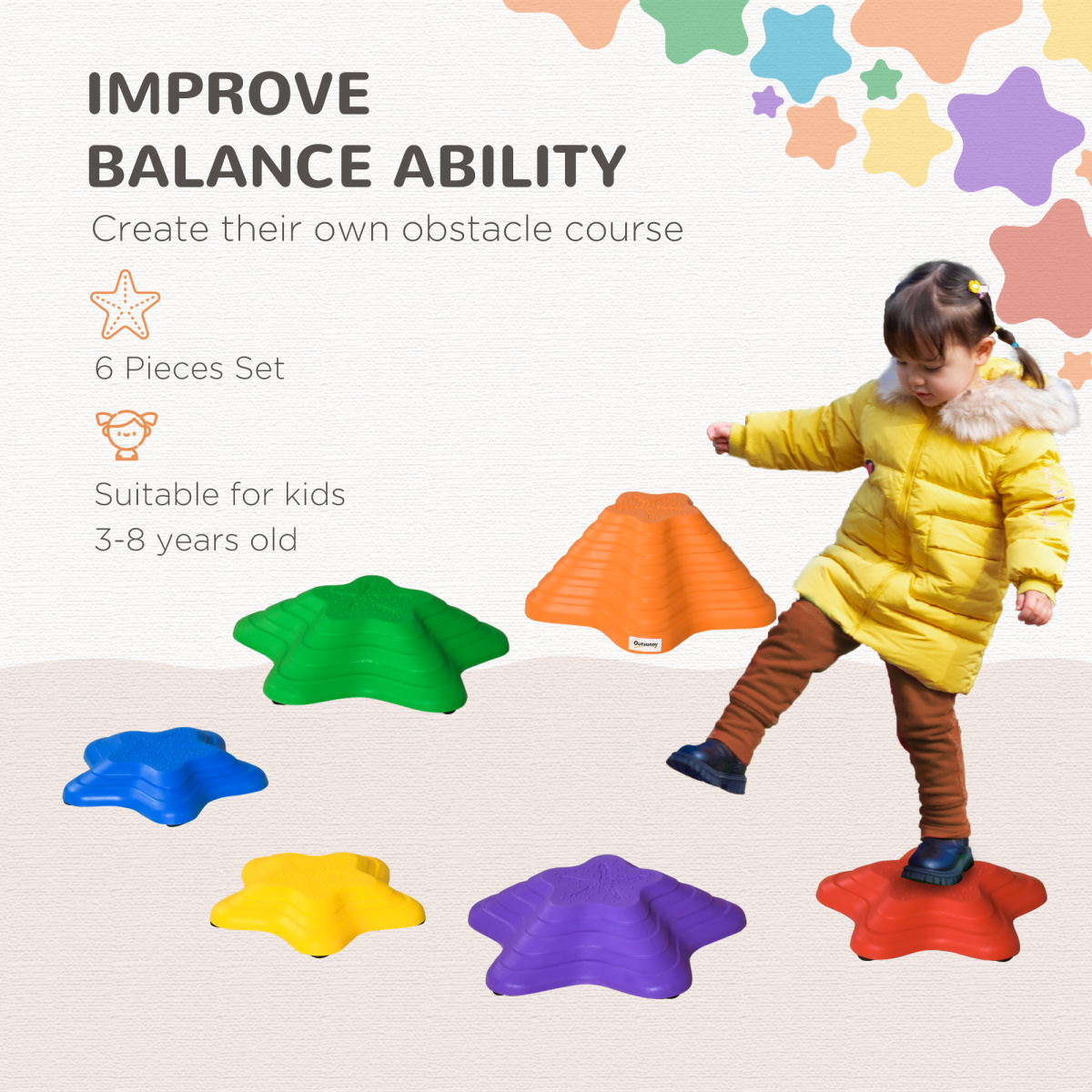 6-Piece Stackable Non-Slip Balance Stepping Stones, Outsunny
