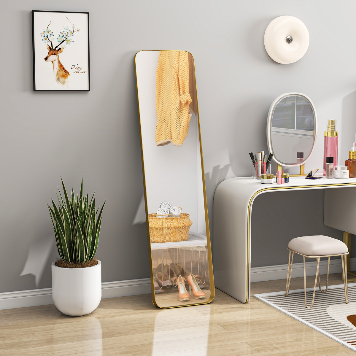 HOMCOM Rectangular Full-Length Mirror, Gold Tone, 40 x 160 cm