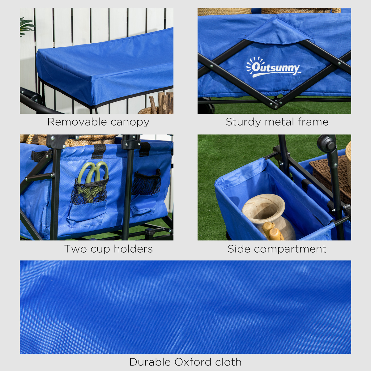 Outsunny Folding Trolley Cart Wagon, 4-Wheel, 2-Compartment, Blue