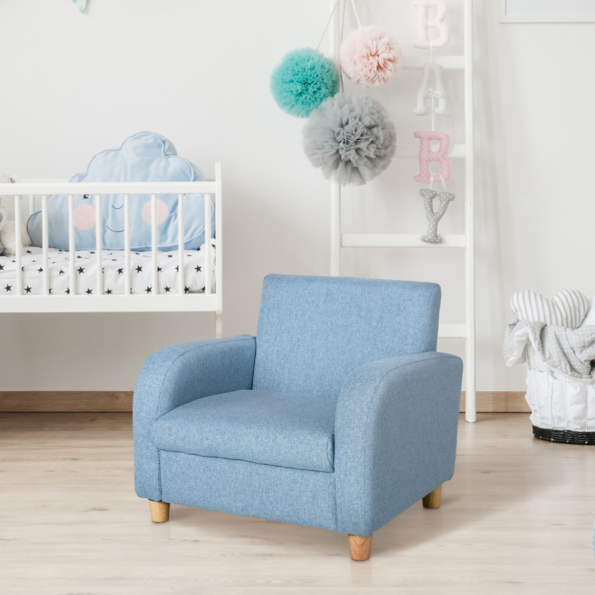 HOMCOM Blue Kids Wooden Armchair with Cushion, 3-6 Years