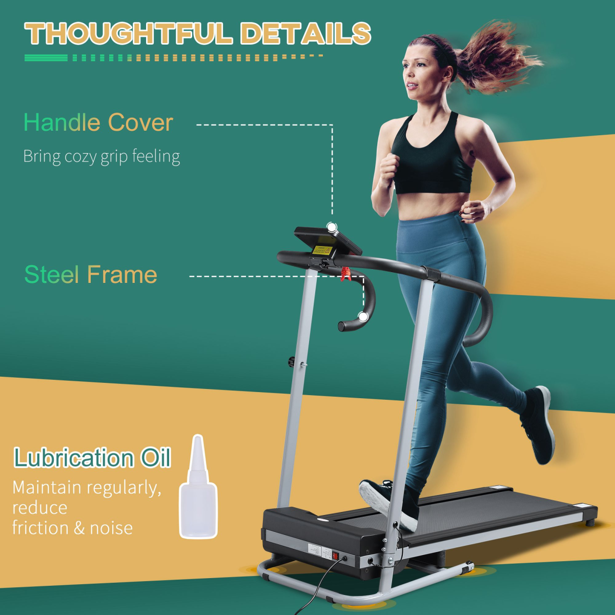 1.25HP Foldable Electric Treadmill with LCD, 10km/h, Safety Stop