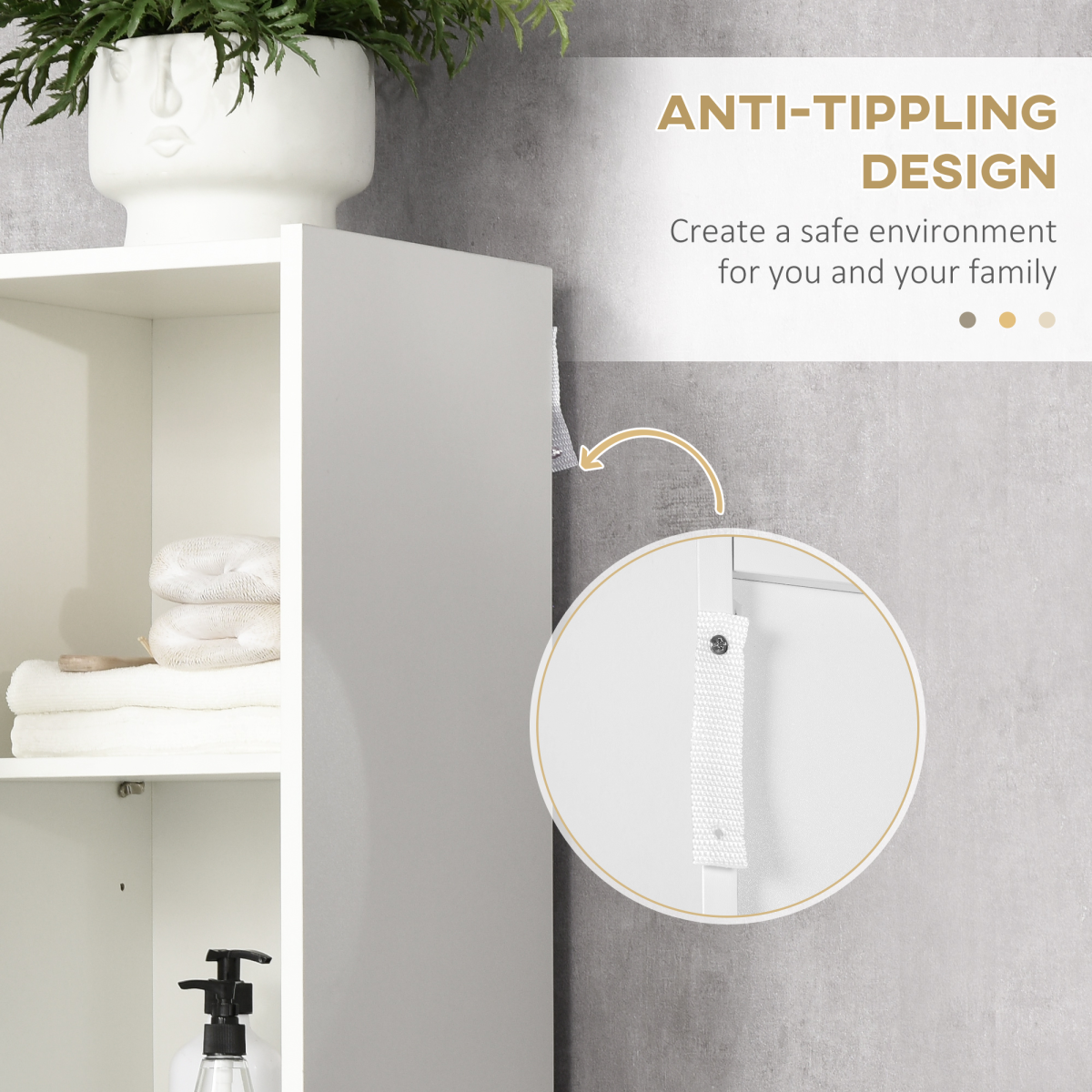 Slim Freestanding Tall Bathroom Storage Cabinet with Adjustable Shelves, Integrated Finger Pull, White