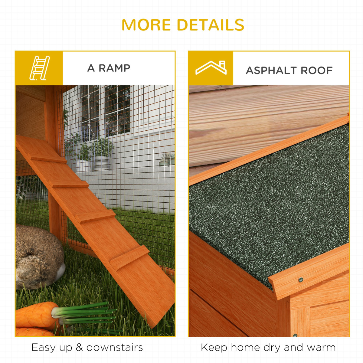 PawHut Wooden Rabbit Hutch with Run, Ramp and Slide-Out Tray