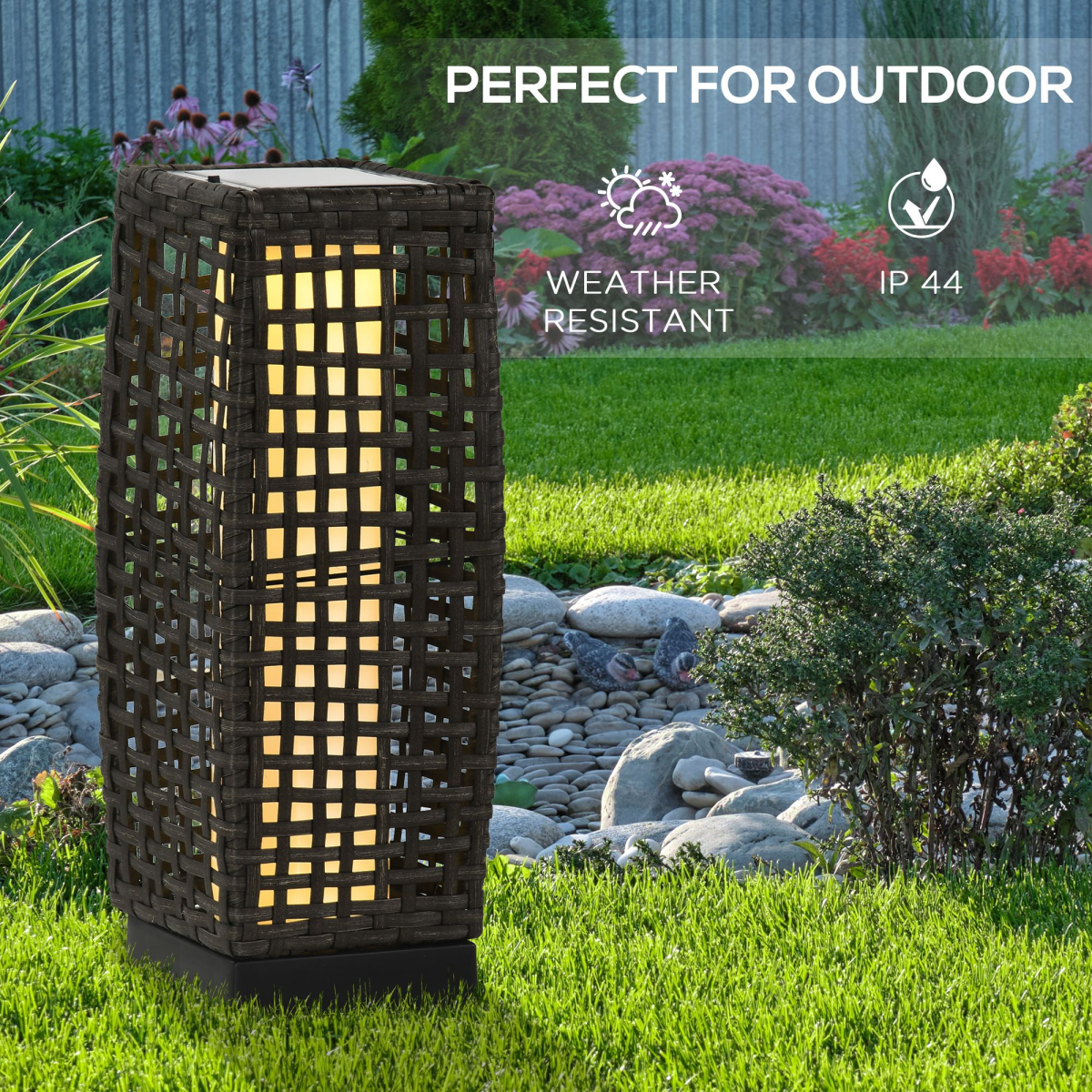 Outsunny Solar Rattan Garden Lantern with Auto On/Off LED Light