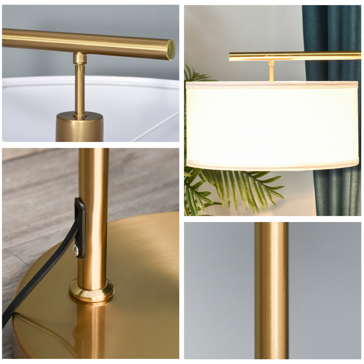 HOMCOM Floor Lamp with White Linen Lampshade and Round Base for Living Room Bedroom