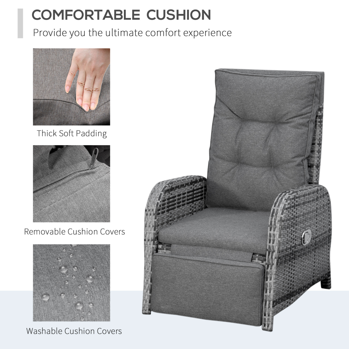 Outsunny 3-Piece Rattan Reclining Garden Lounge Set with Table