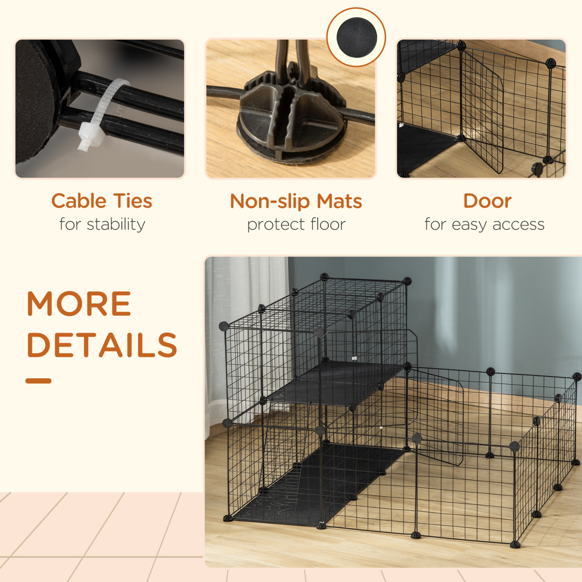 PawHut DIY Small Animal Playpen with 24 Wire Panels, 2 Door Panels, 5 Resin Panels, Ladder, Black