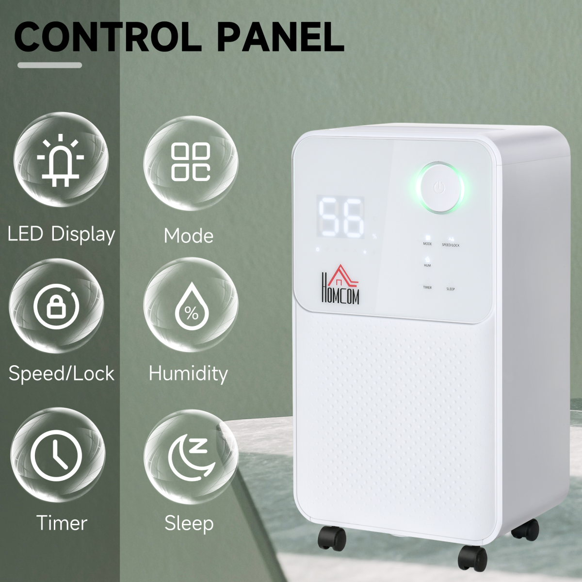 HOMCOM 12L/Day Portable Quiet Dehumidifier for Home and Laundry Room with 24-Hour Timer, Child Lock and LED Display