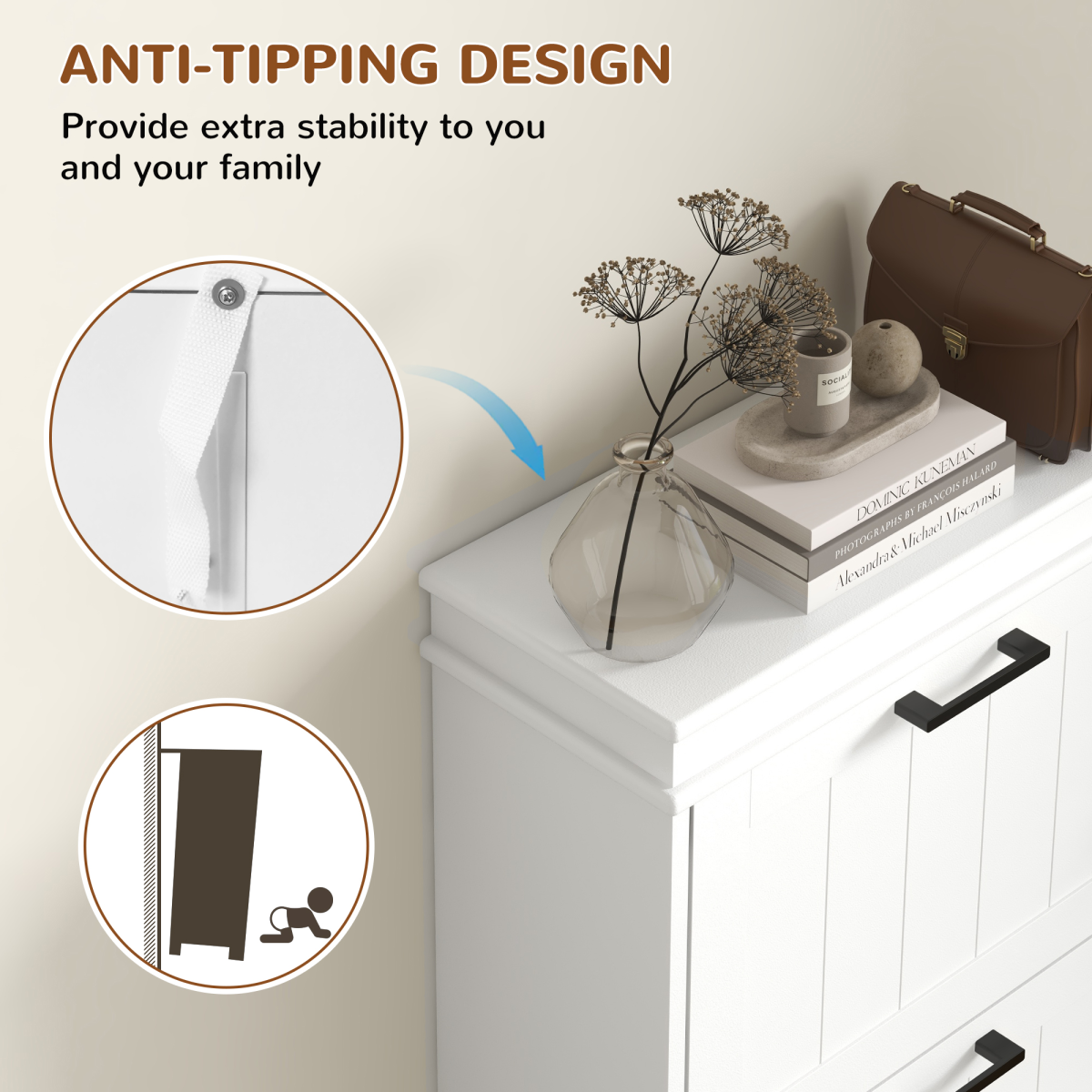 HOMCOM Slim Shoe Storage Cabinet with 3 Flip Drawers, White