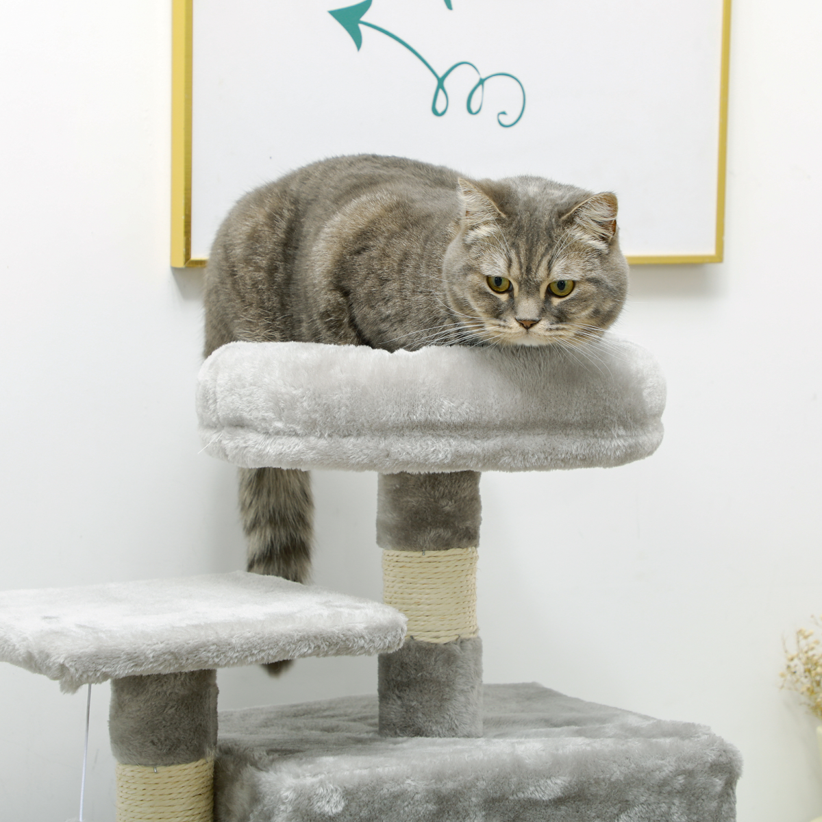 PawHut 132cm Cat Tree with House, Hammock & Scratch Posts Grey