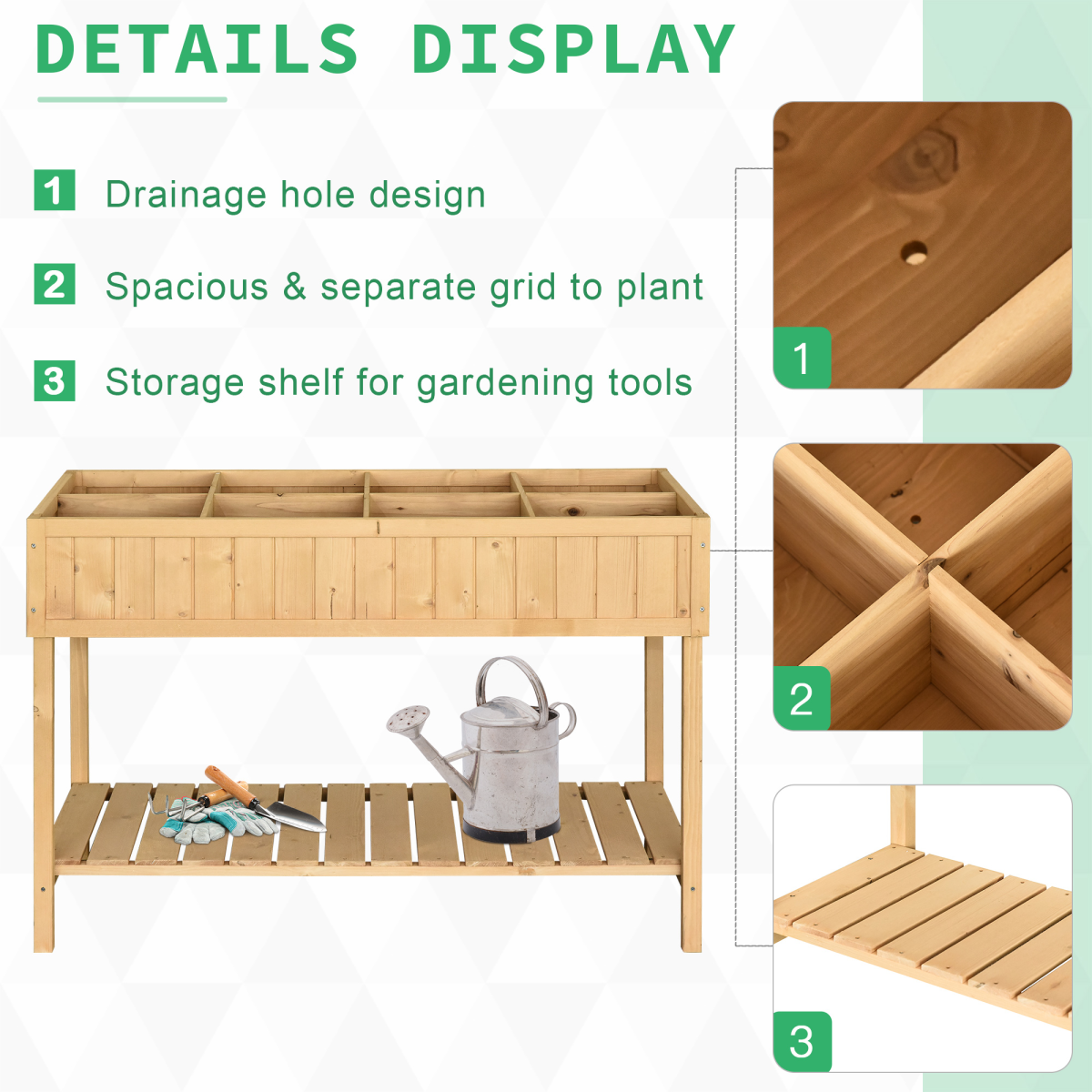 Outsunny Fir Wood 8-Compartment Raised Plant Stand with Shelf