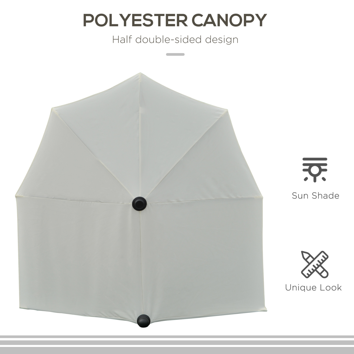 Outsunny 2m Half Balcony Parasol Umbrella with Crank Handle, Cross Base, Cream White