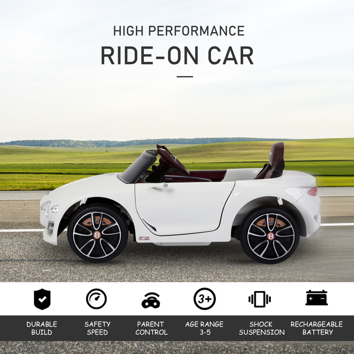 Bentley Style Electric Ride On Car with Twin Motors, Parental Remote Control, LED Lights, MP3 Player and Horn