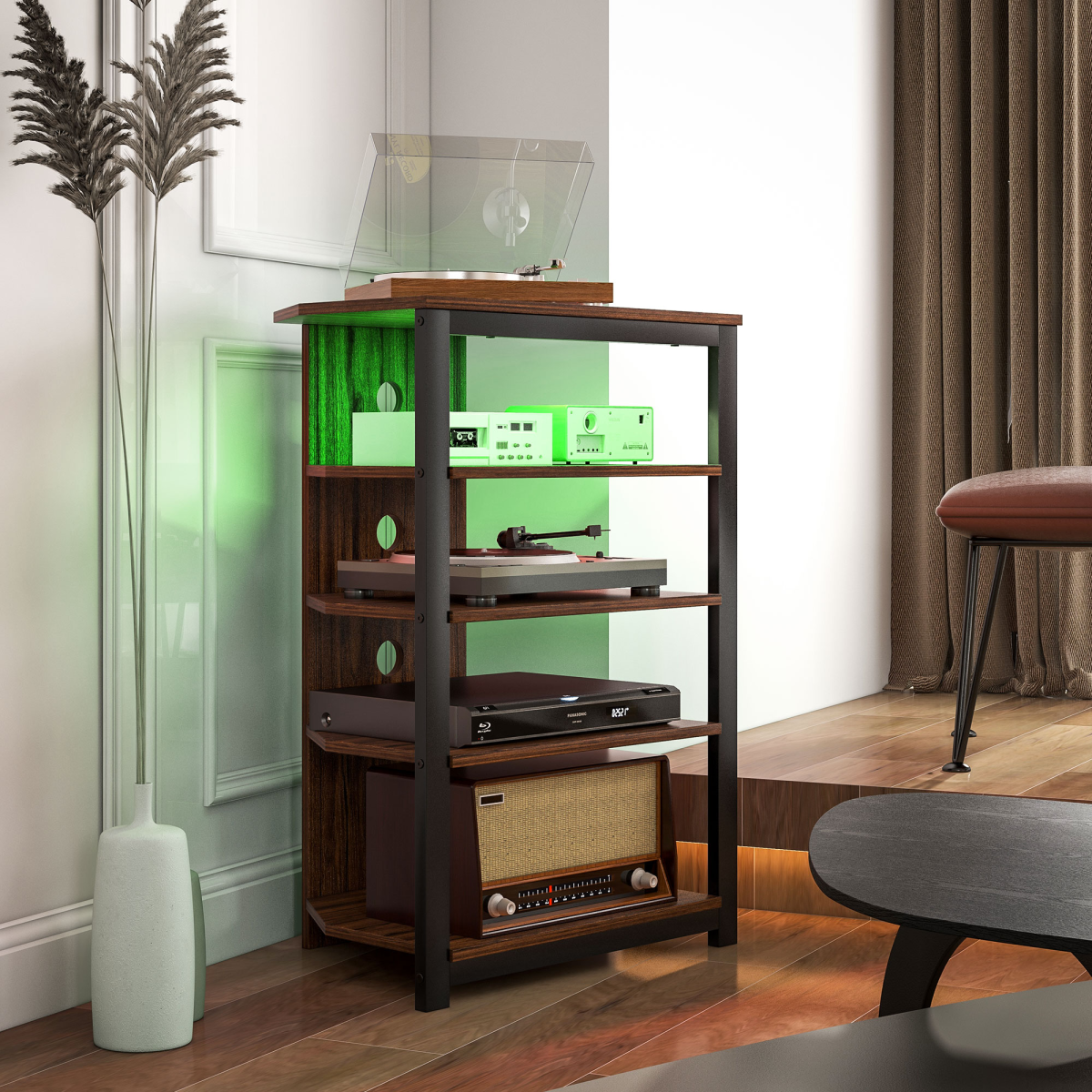 HOMCOM Corner TV Stand with RGB Lights, 4-Tier Storage for TVs up to 29