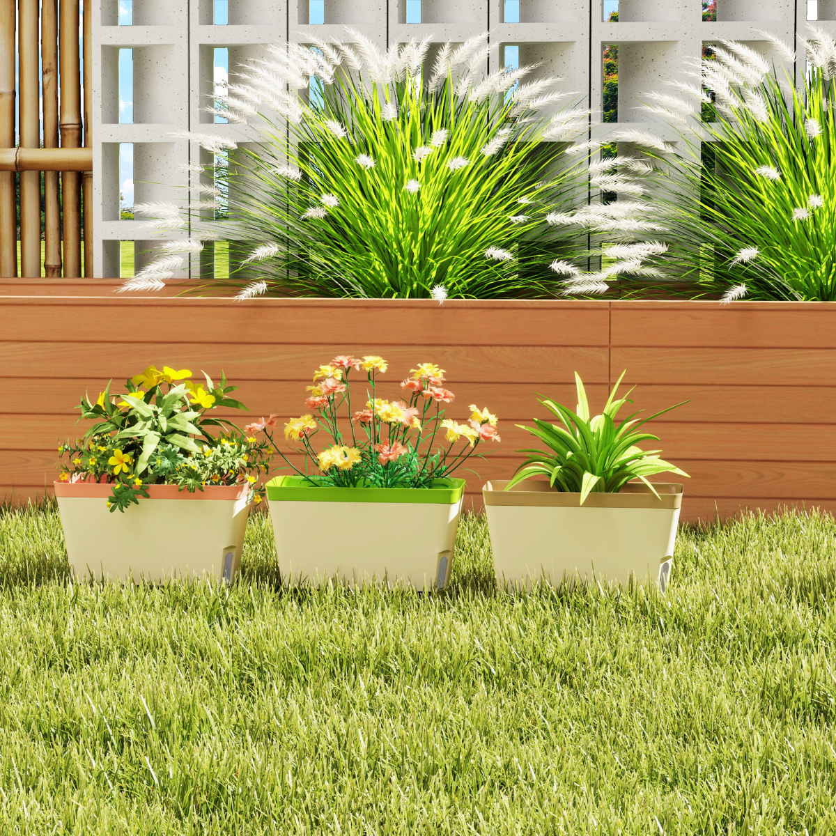 Outsunny Set of 3 Self-Watering Plant Pots with Water Level Window