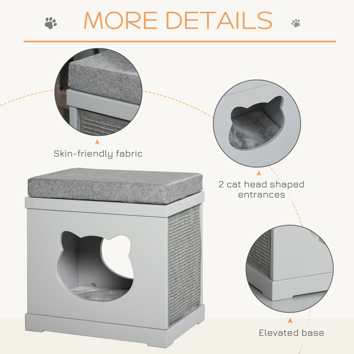 PawHut Cat House Bed Kitten Cave Cube Indoor with Soft Cushion and Two Sisal Scratching Pads, Grey