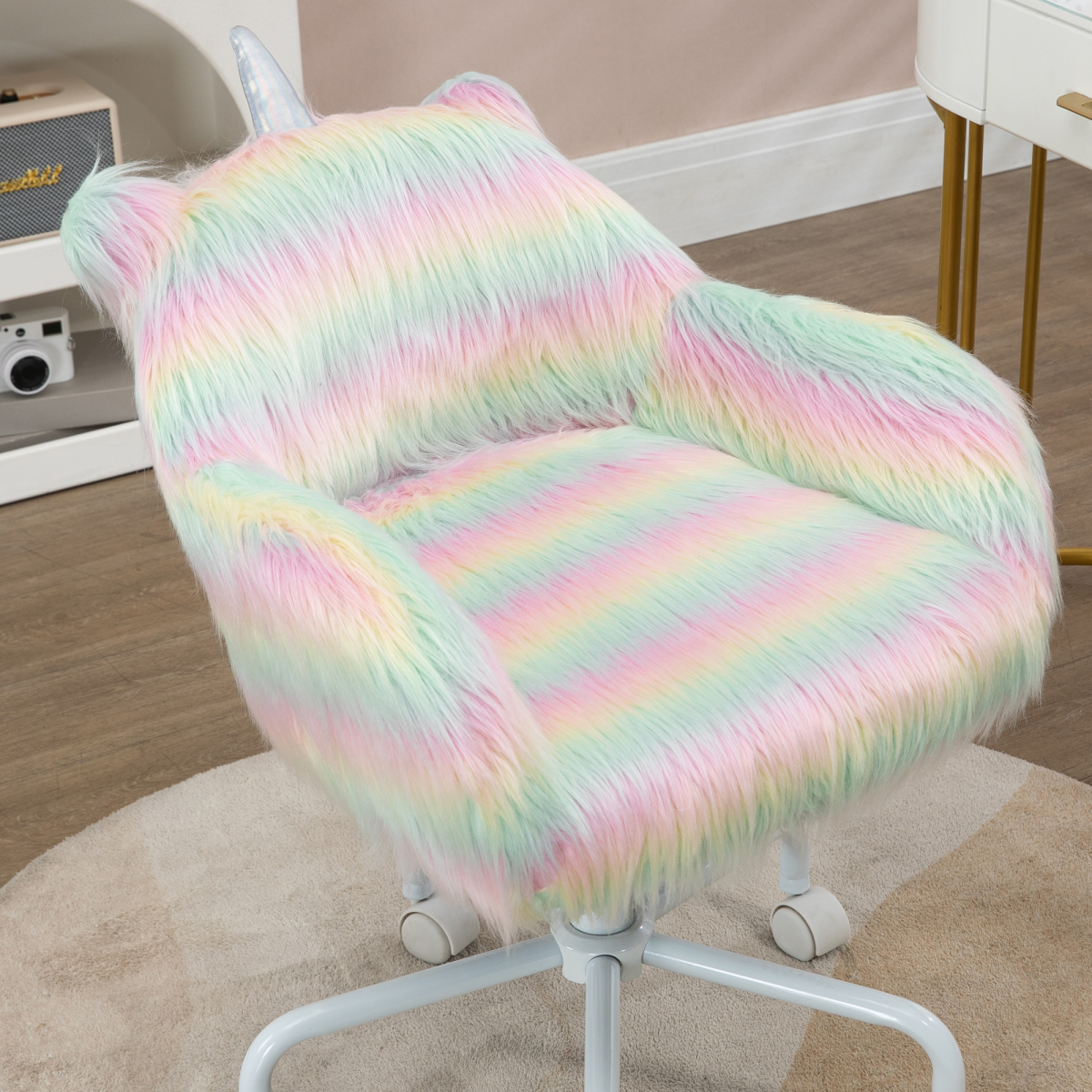 Vinsetto Faux Fur Unicorn Desk Chair with Armrests, Adjustable Height