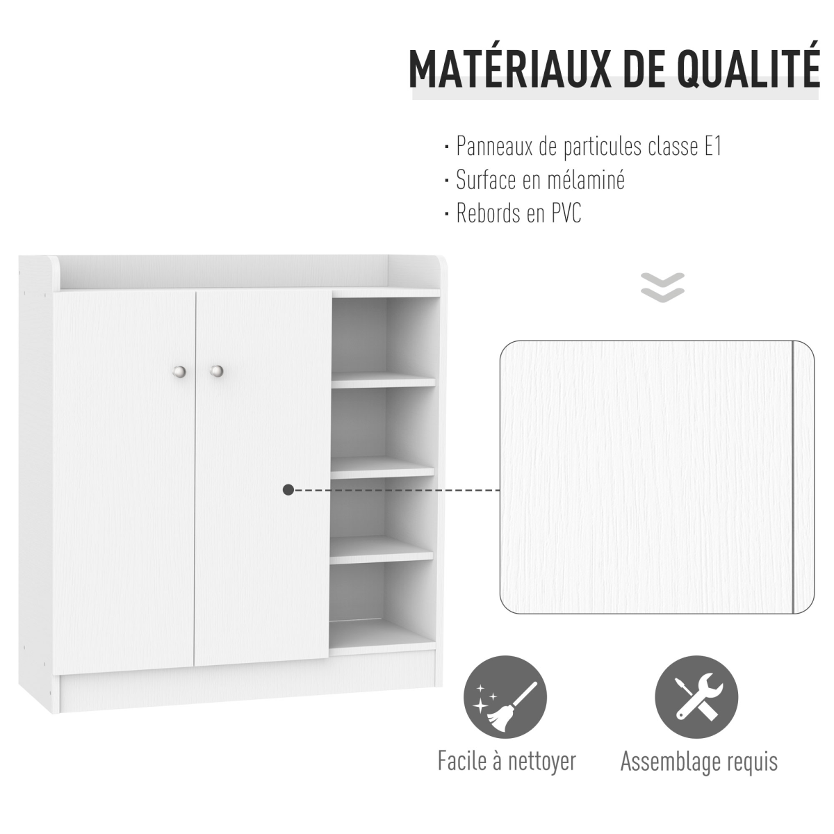 HOMCOM White Shoe Storage Cabinet with 2 Doors, Adjustable 4 Shelves, 4-Tier Shoe Organizer