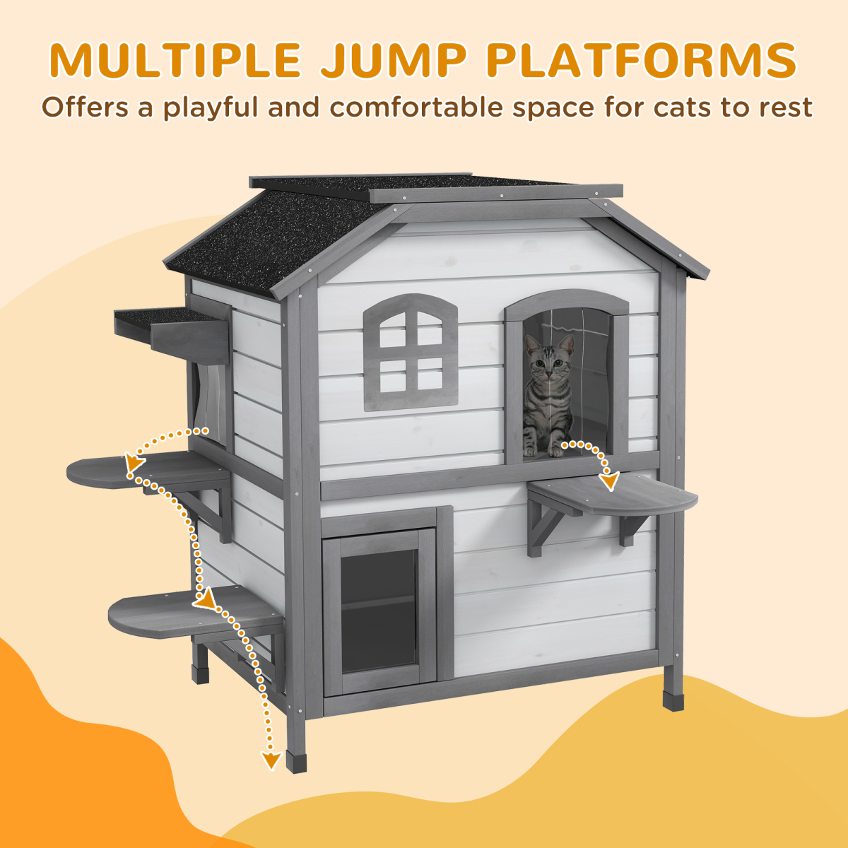PawHut Wooden Cat Condo with Openable Roof, Indoor/Outdoor, White