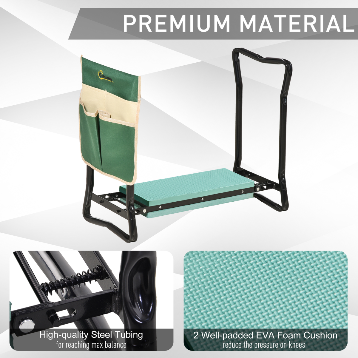 Outsunny Steel Frame Folding Garden Kneeler and Seat with Removable Tool Bag