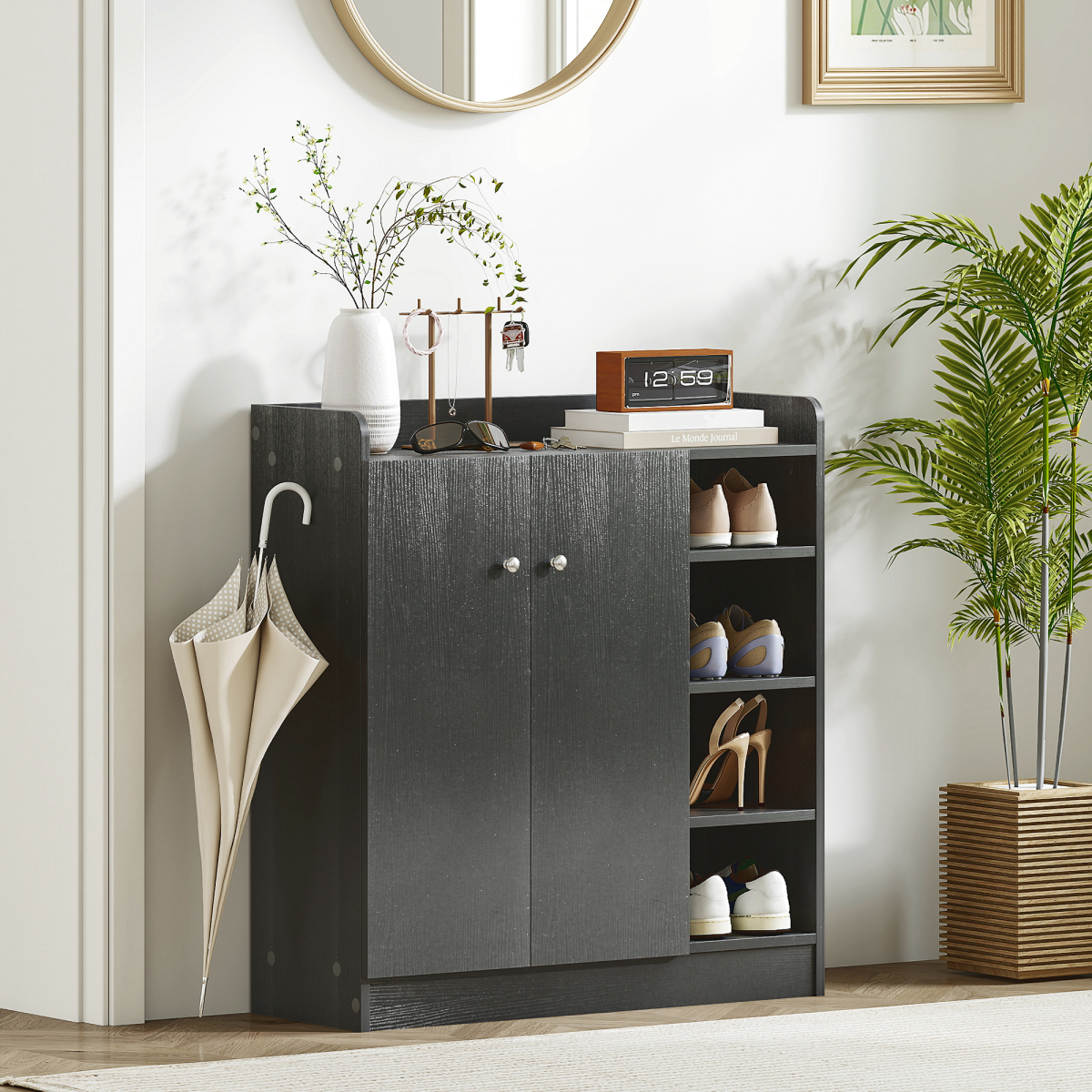 HOMCOM 4-Tier Shoe Storage Cabinet with Adjustable Shelves, Black
