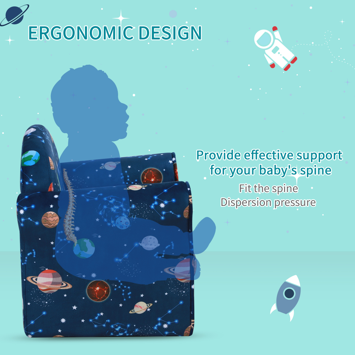 Kids Planet-Themed Mini Sofa Chair for Bedroom and Playroom