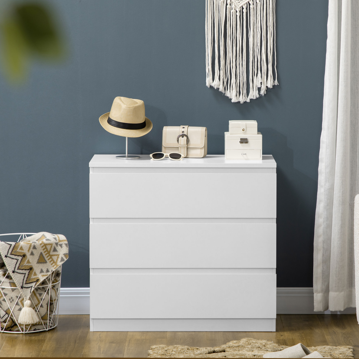 White 3-Drawer Chest of Drawers for Bedroom Storage