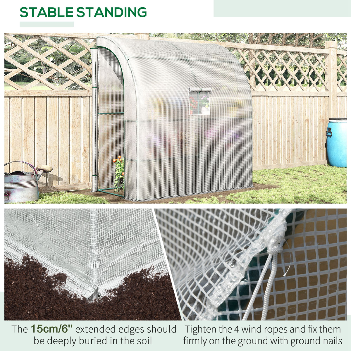 Outsunny Walk-In Lean-To Greenhouse with PE Cover, Steel Frame, Windows and Doors, White