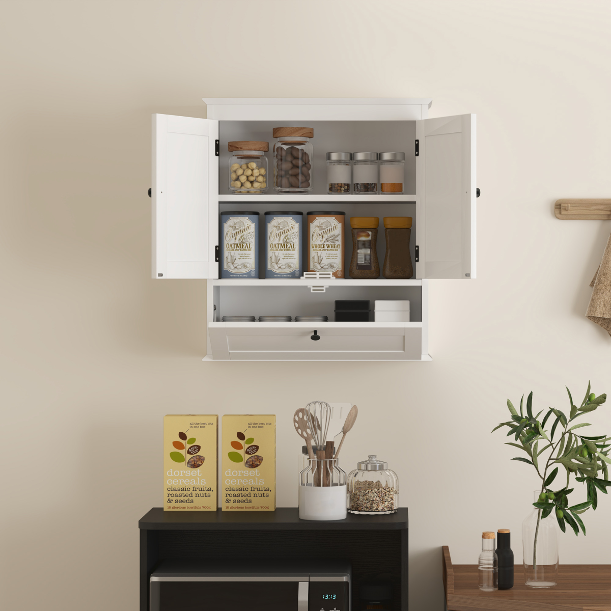 HOMCOM Wall Mounted Bathroom Cabinet with Adjustable Shelf, White