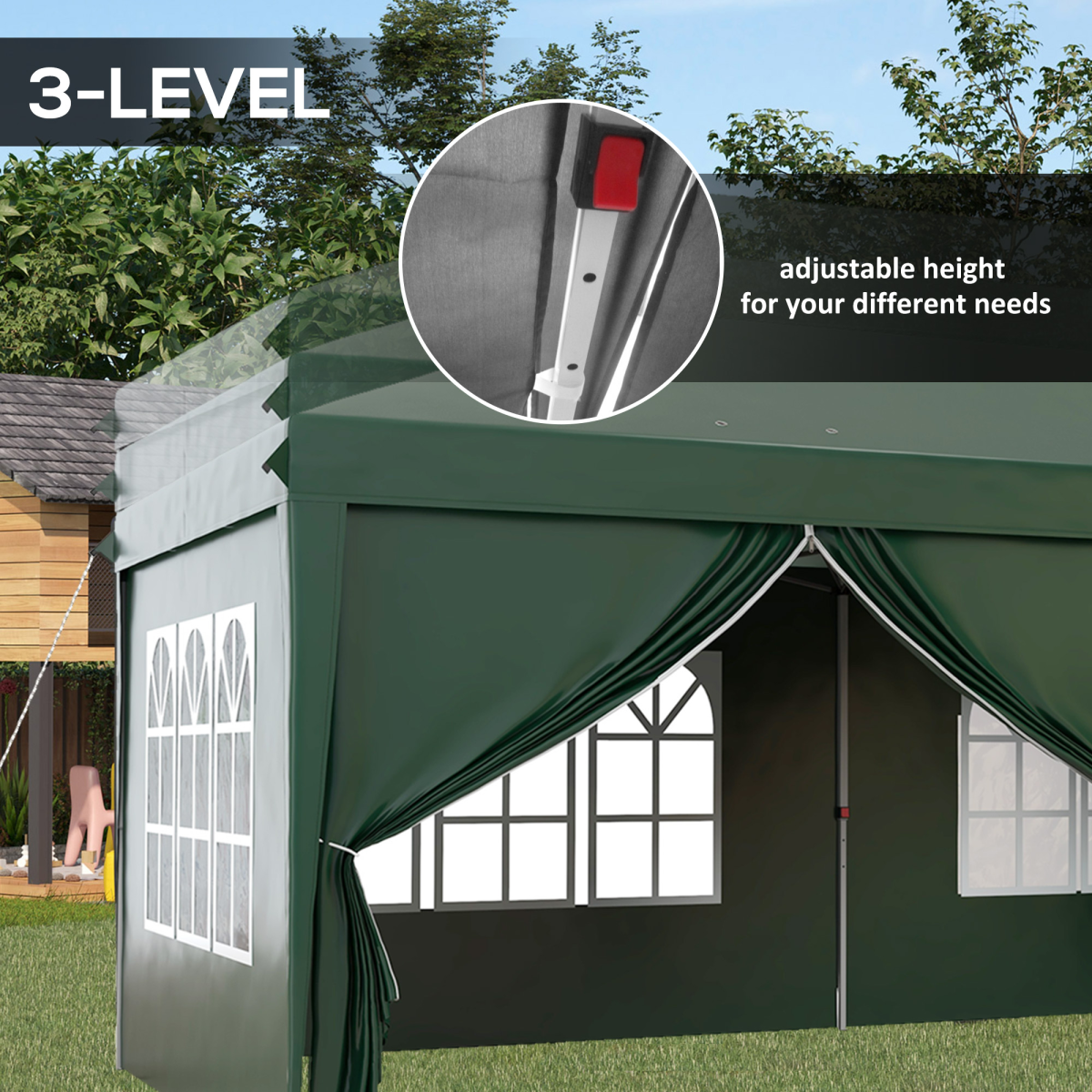 Outsunny 3 x 6m Pop Up Gazebo Party Tent Canopy with 6 Removable Walls and Carry Bag, Green