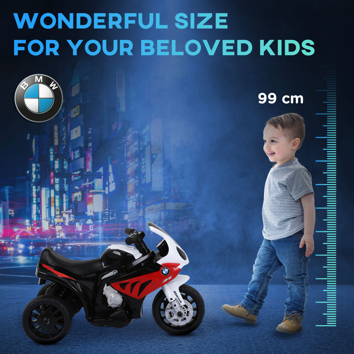 HOMCOM Electric Kids Ride On Motorcycle, BMW Licensed, Headlights, Music and Lights, 18-36 Months