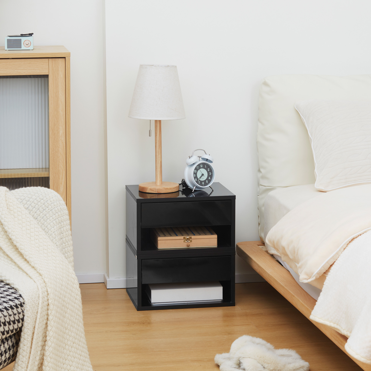 HOMCOM Floating Bedside Table Set of 2 Wall Mounted Nightstand W/ Drawer Black