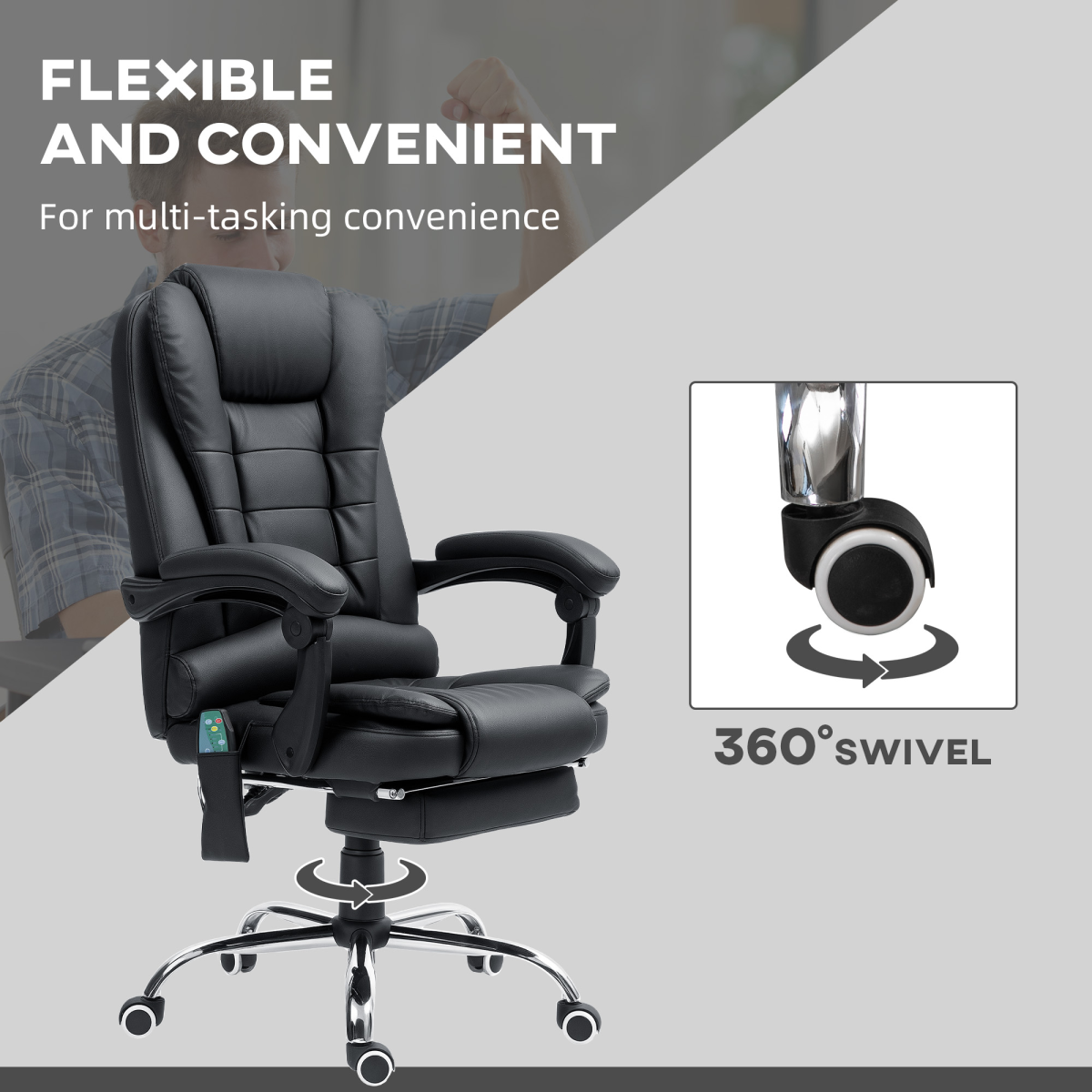 Vinsetto Heated 6-Point Vibration Massage Office Chair, Black