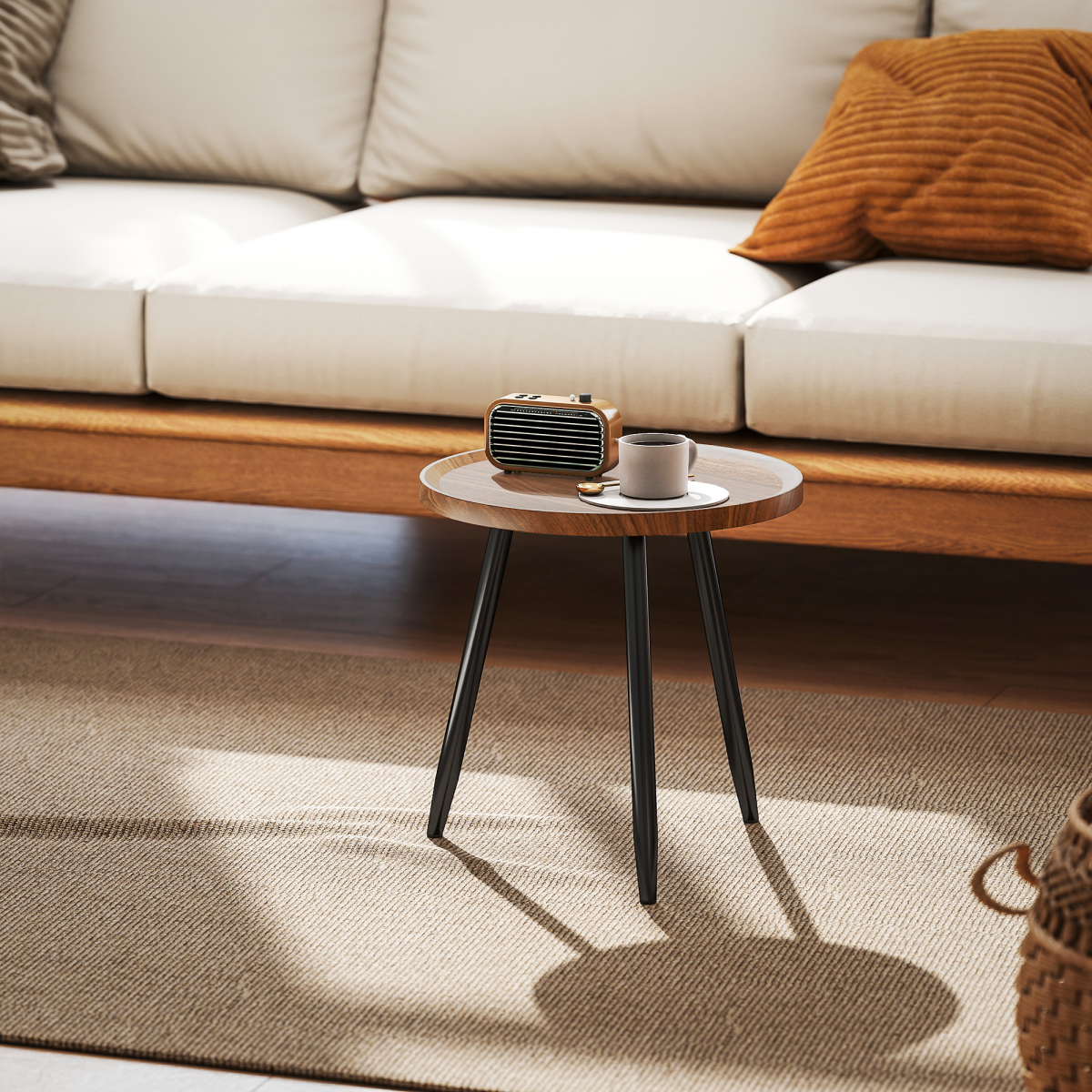 HOMCOM Modern Round End Table, Chestnut Wood Effect, Steel Base