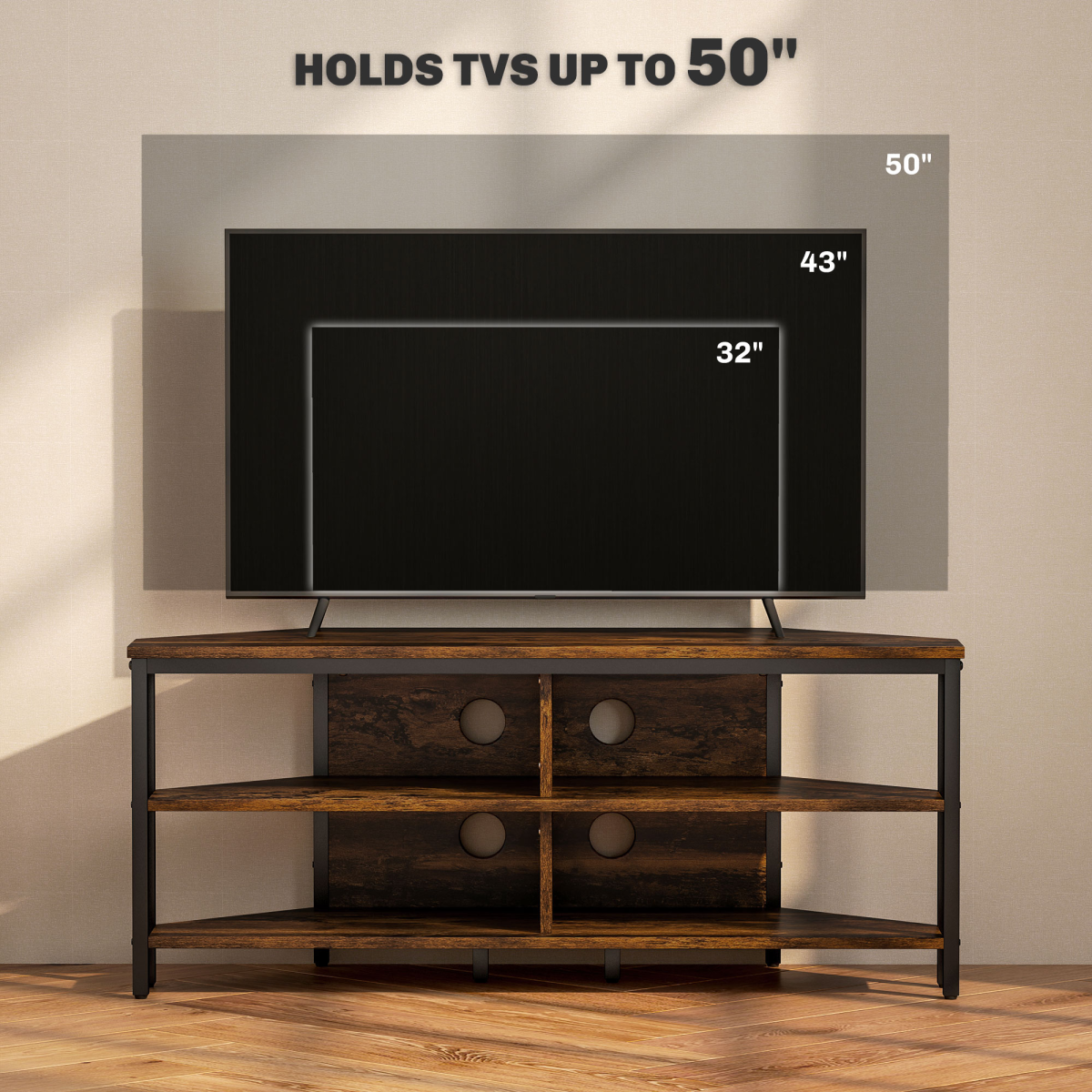 HOMCOM Corner TV Stand for TVs up to 50", 4 Shelves, Rustic Brown