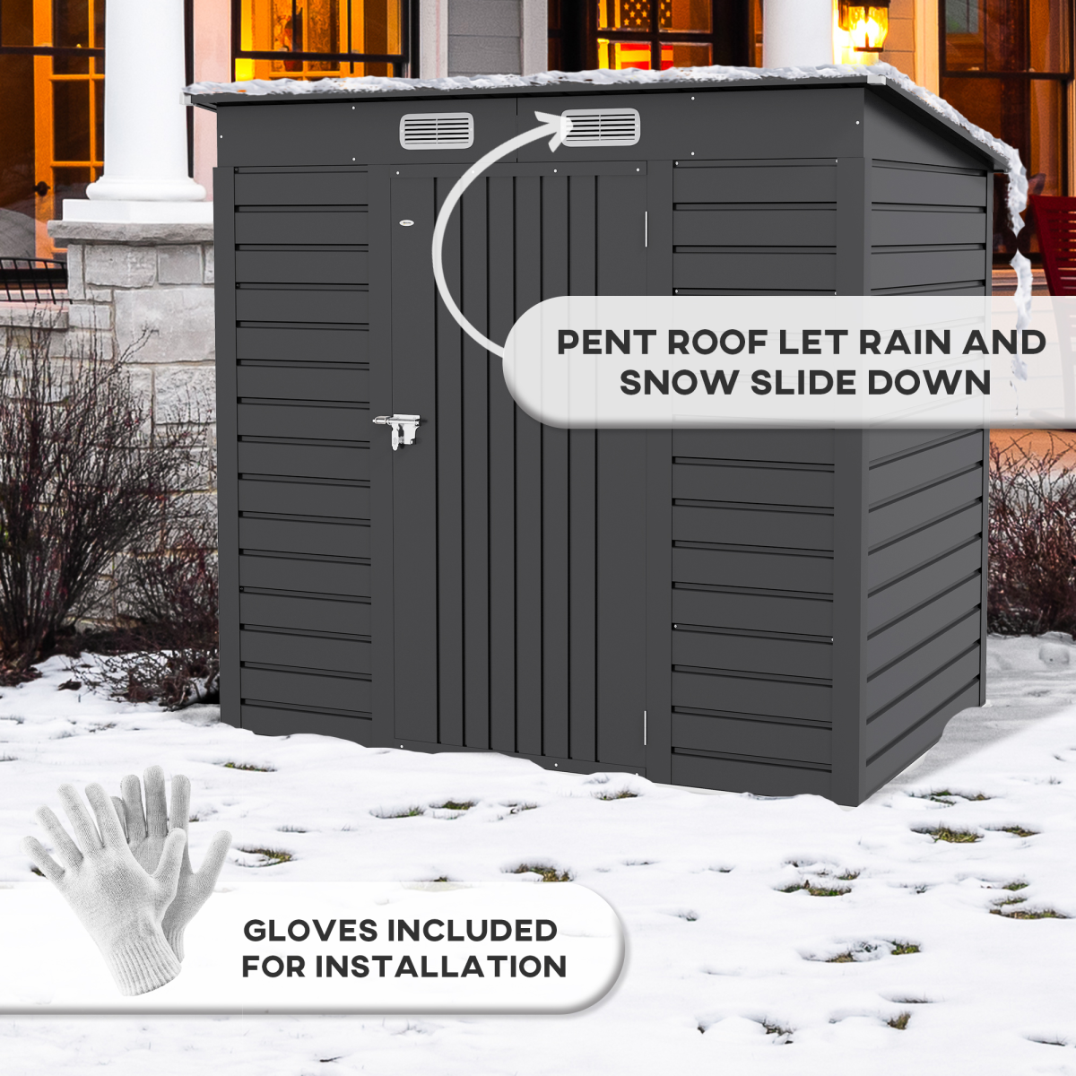 Outsunny 6.3 x 4.3ft Galvanised Steel Garden Shed with Lockable Door, Grey