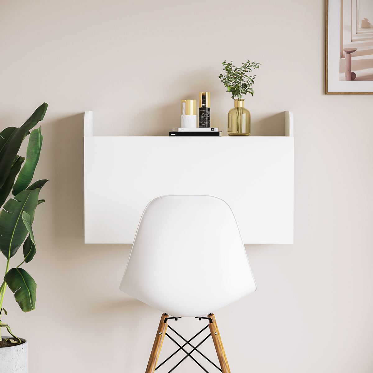 Wall Mounted Fold-Down Floating Computer Desk with Storage