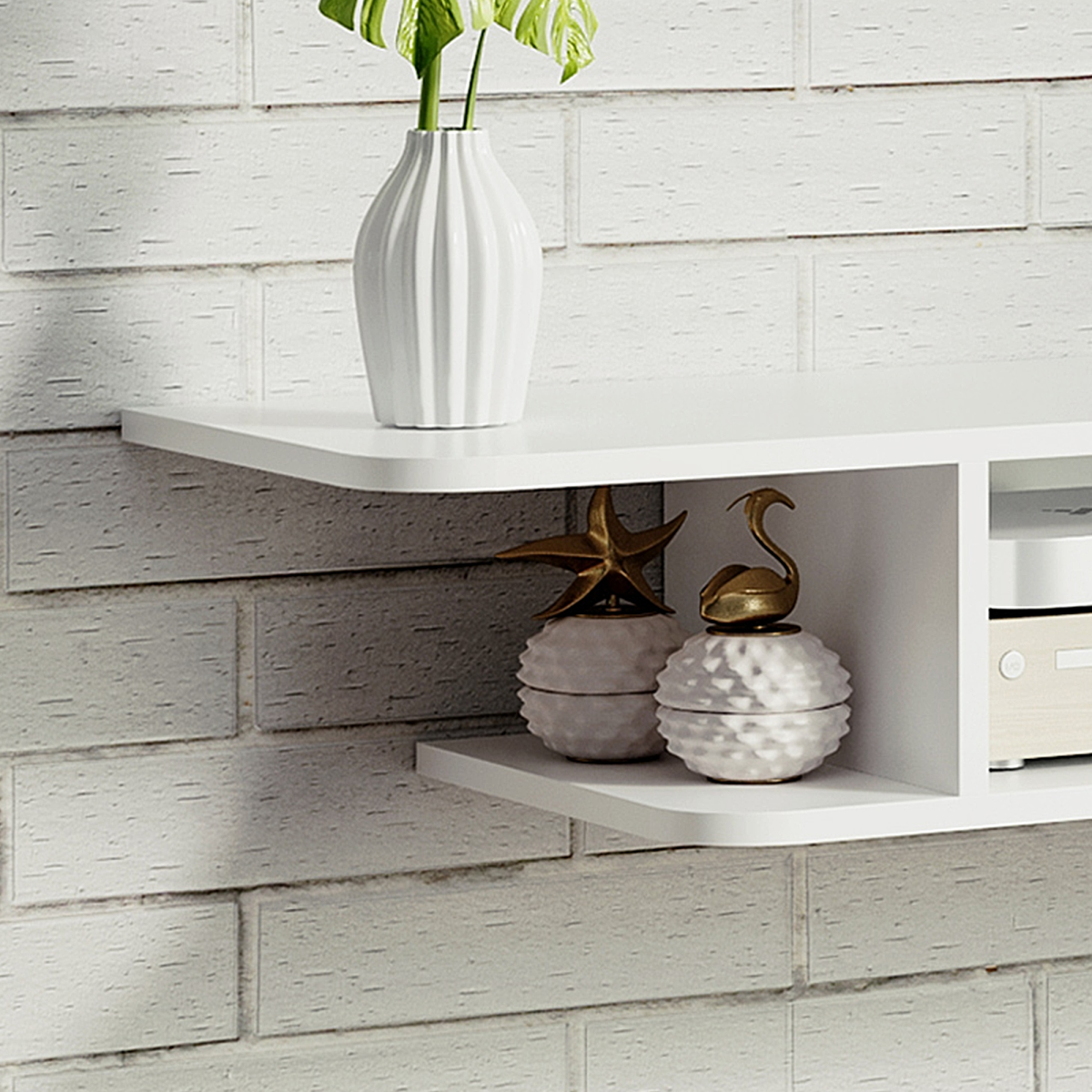 Wall Mounted Floating TV Unit with Storage Shelves, White