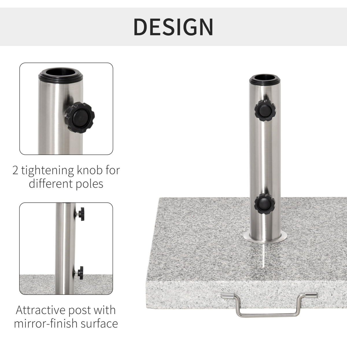 Outsunny 25 kg Marble Umbrella Base with Handle and Wheels - Hemp Grey