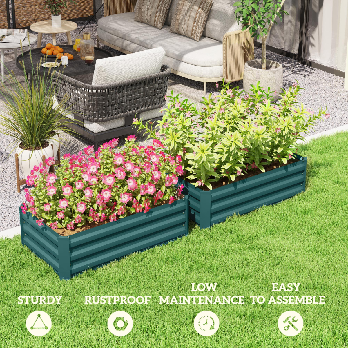 Outsunny Set of 2 Galvanised Steel Raised Garden Beds, Green